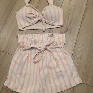 Striped Pink and White Two-Piece Set